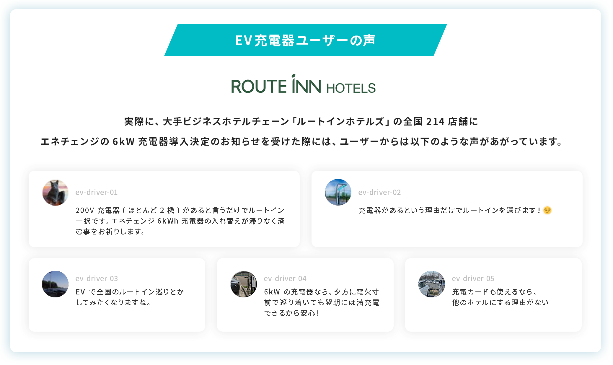 EV充電器ユーザーからのお客様の声